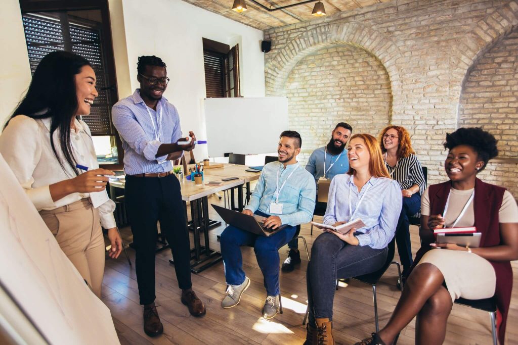 A dynamic group of employees attending corporate training courses